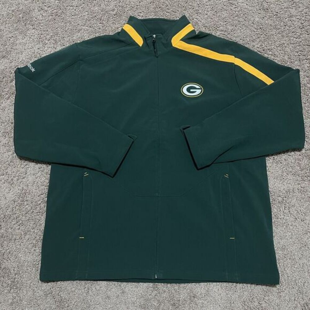 Green Bay Packers Jacket Mens XXL 2XL Reebok Hard Shell Windbreaker On Field